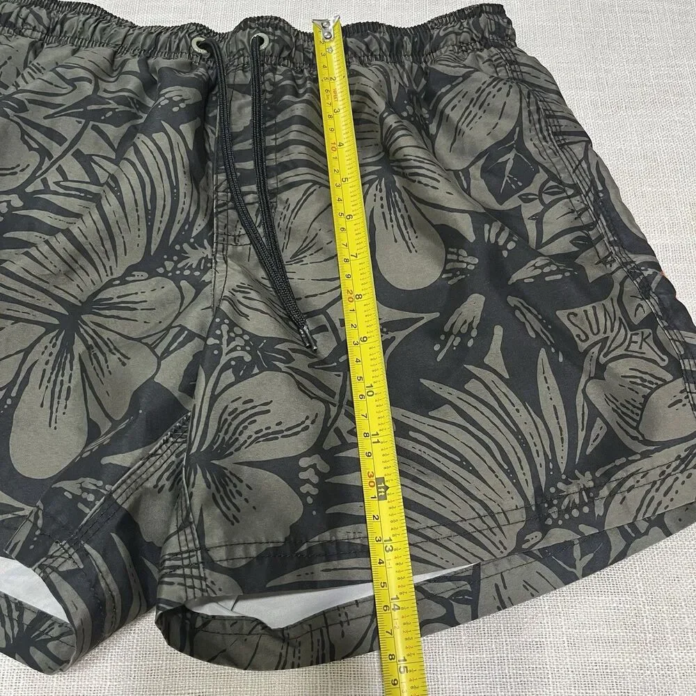 Sundek Taffeta Swim Trunks Size M |Fit S Floral Camo Rainbow Back Stripe Pockets